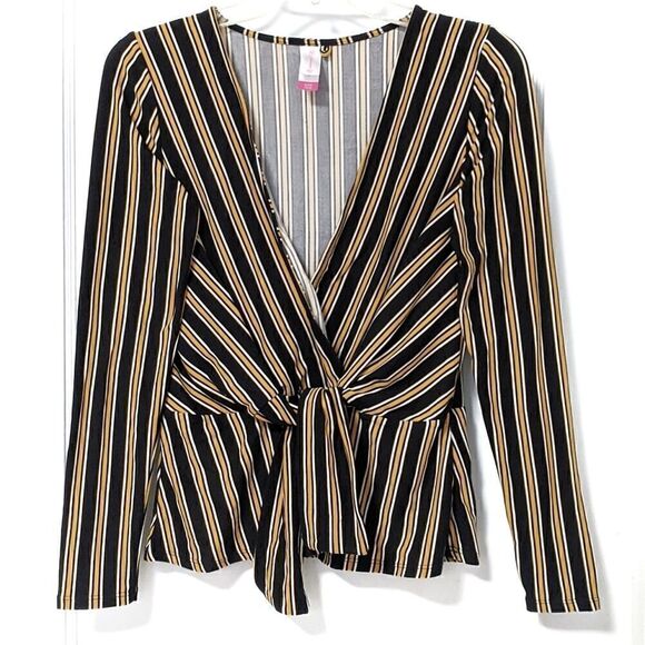 No Boundaries Striped Peplum Wrap Top sz S Juniors - Picture 1 of 8